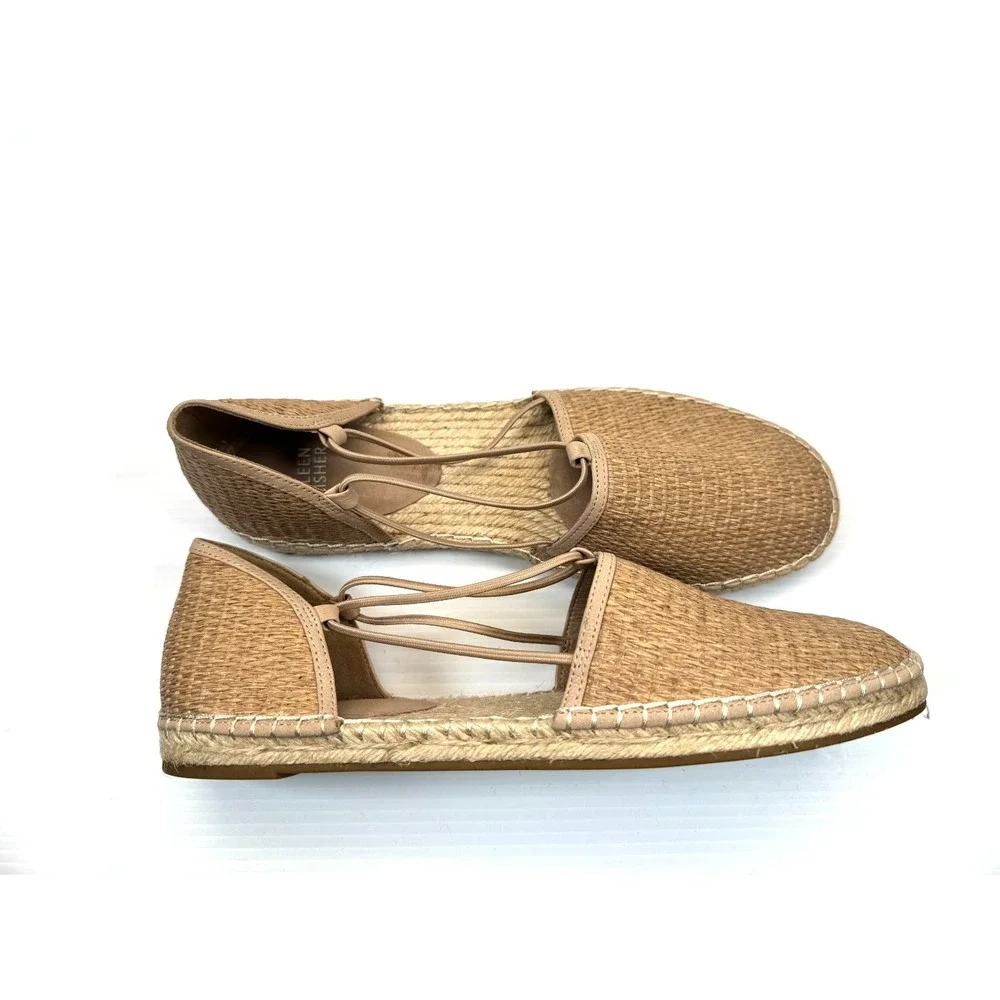 Eileen Fisher Lee Espadrille Flats Women 10‎ NWOT Leather Straw Texture Slip-on
